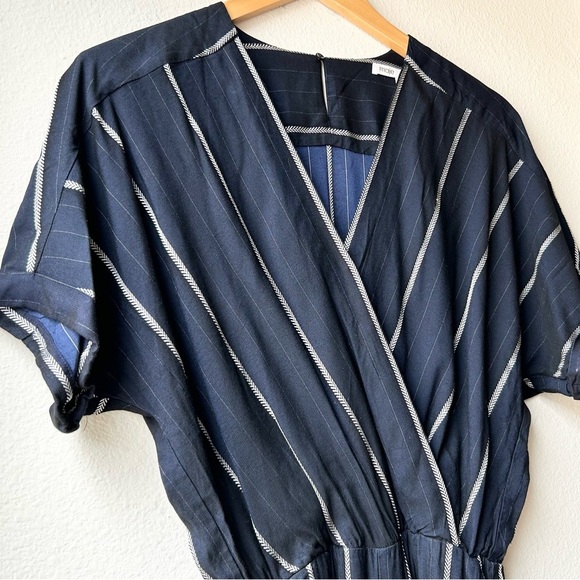 Maje Pandora Navy Blue Woven Stripe Twill Jacquard Jumpsuit Panti Marine Sz 38 M - Picture 6 of 14